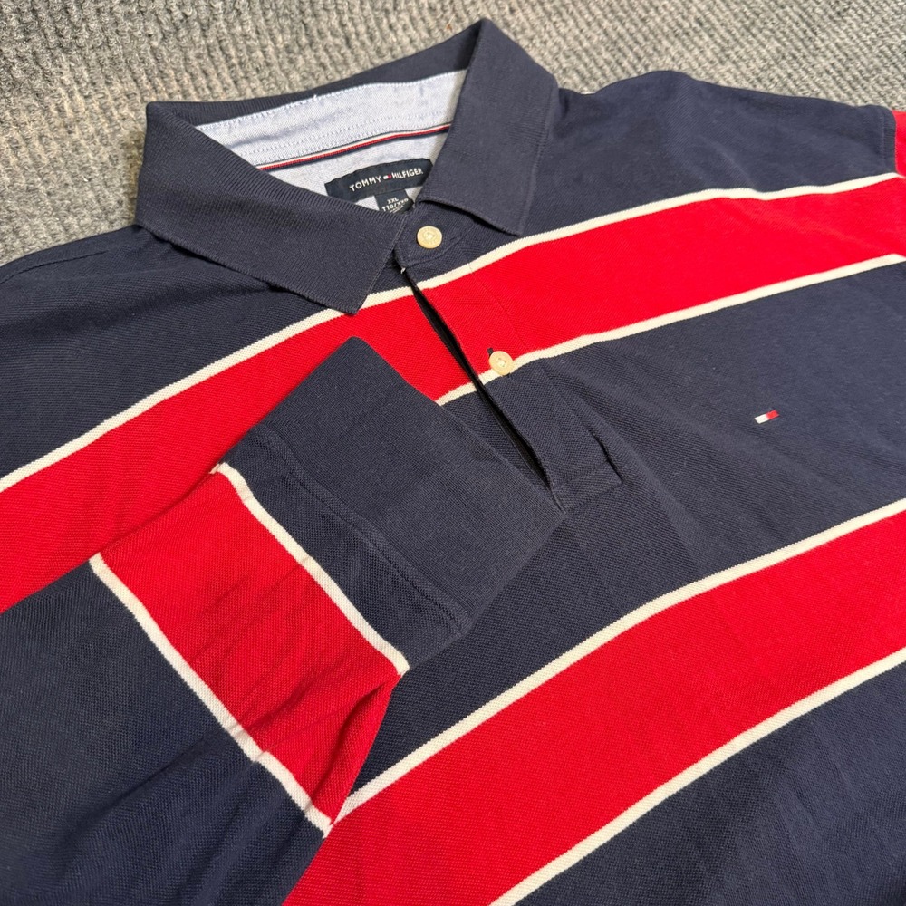 Tommy Hilfiger Polo Shirt Long Sleeeve Mens XXL Striped Rugby Blokecore Preppy